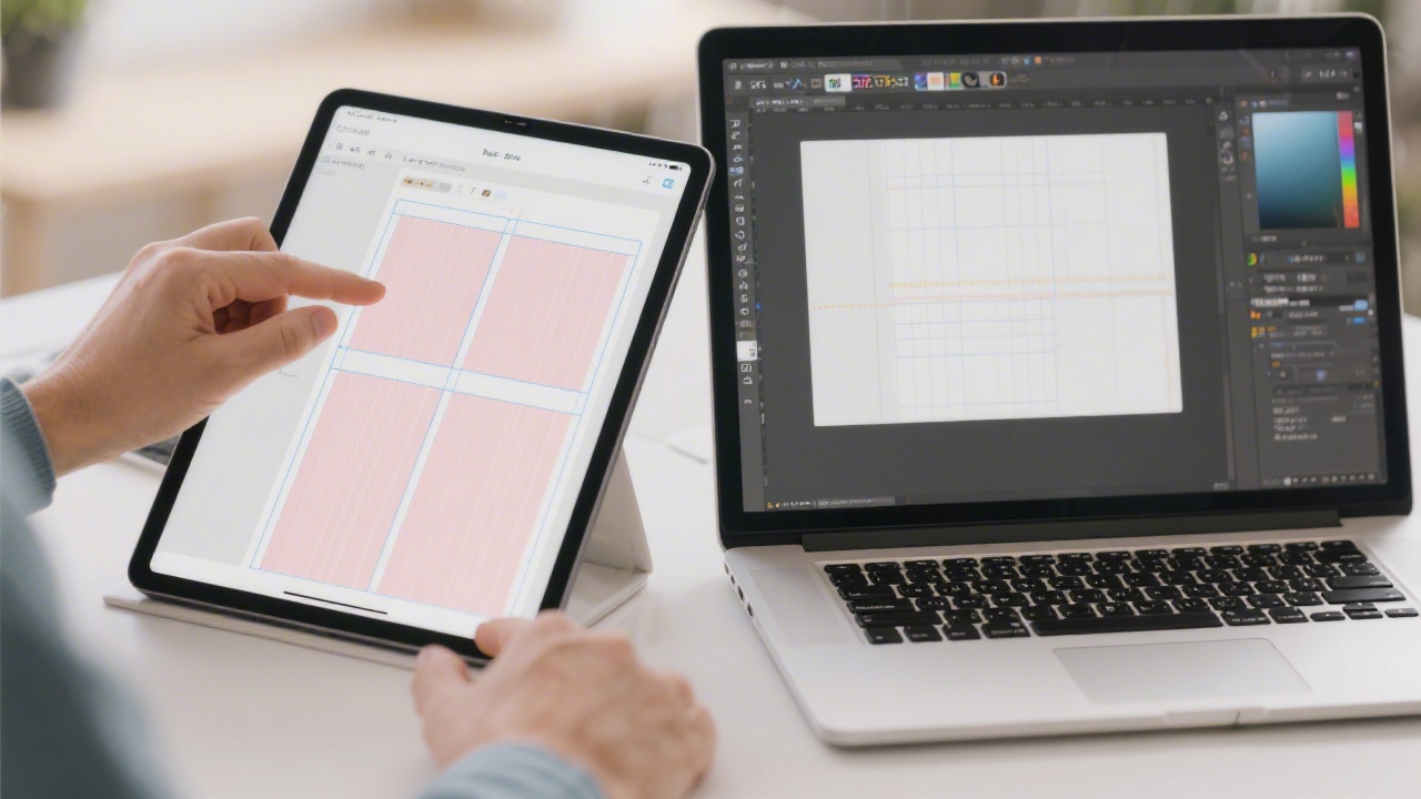 Close-up of responsive design sketches beside a laptop showing a website that adapts to mobile, tablet, and desktop layouts for Irish business audiences.