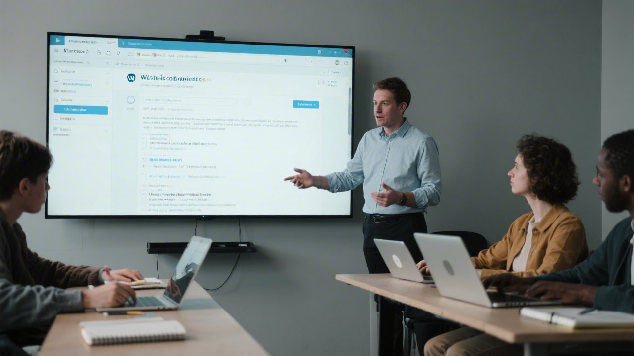 Learners configuring a WordPress dashboard with theme settings, page builder panels, and content sections tailored for a local Galway service provider.